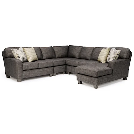 Five Piece Customizable Sectional Sofa with Beveled Arms and Wood Feet